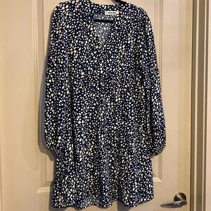 Temofon dress tiered casual comfy blue & cream size medium new